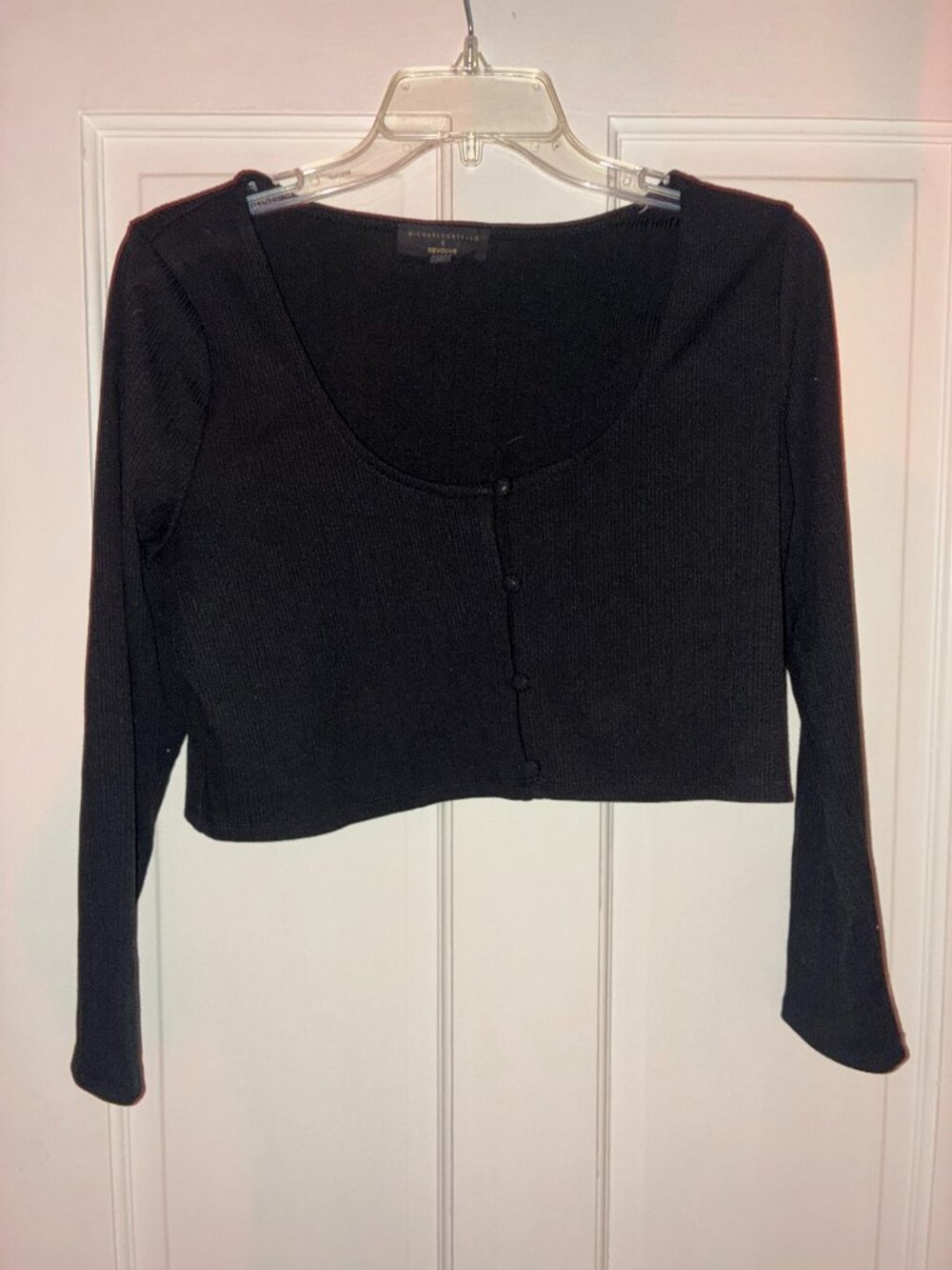 Michael Costello x REVOLVE Luka Black Ribbed Cropped Cardigan Top Size L